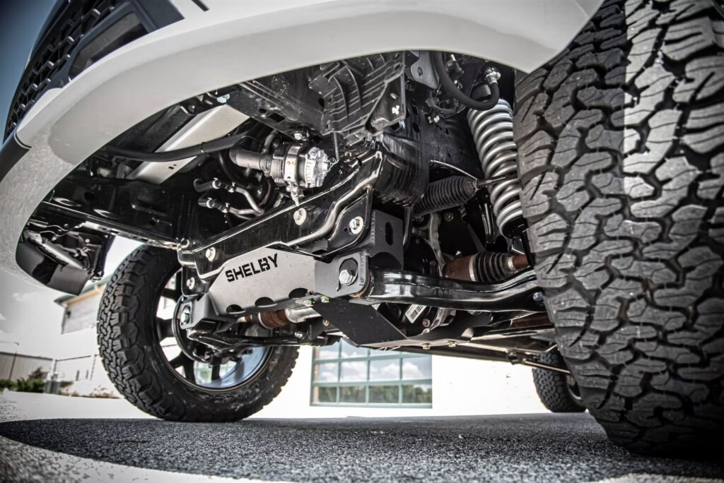 Right hand drive F-150 Shelby pickup truck from Autogroup International showing the Shelby suspension